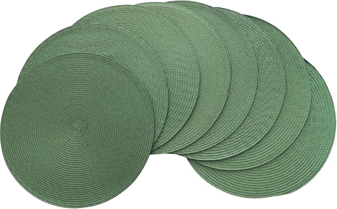 Winknowl 15 Inch Round Braided Placemats Set of 8, Washable Cotton Polyester Table Mats, Heat Resistant Non-Slip Place Mats for Kitchen Dining Table Decor (Olive,8pcs)