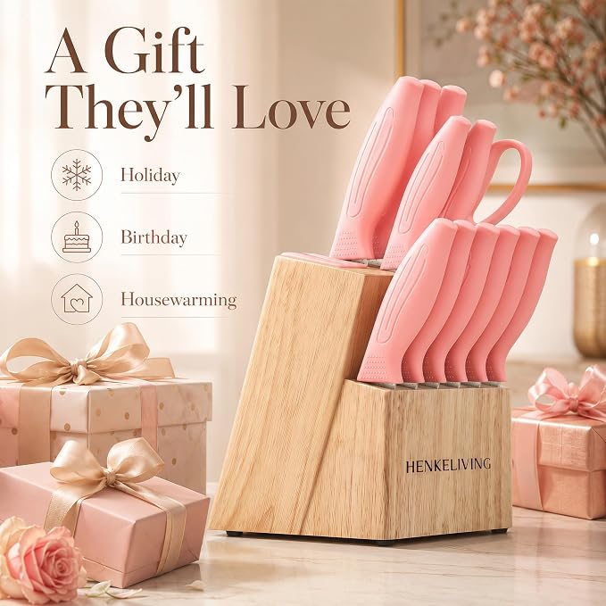 Knife Set with Built-in Sharpener Block, Dishwasher Safe | 14-Piece, High-carbon stainless steel blades, Ultra-sharp edges, Ergonomic non-slip handles, Great gift