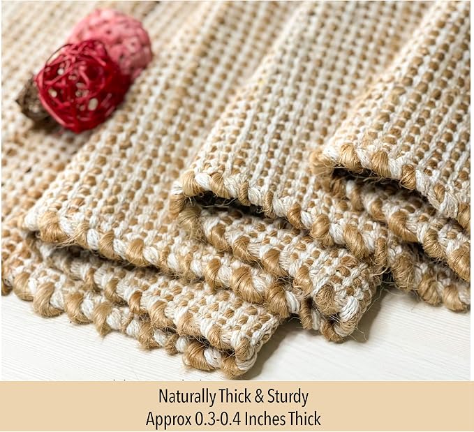 Natural Jute and Ivory Placemats, Set of 4 – Rustic Handmade Boho Table Mats, 13x19 Inch Dining Table Placemats for Kitchen, Everyday Meals, Holidays, Farmhouse or Modern Table Décor
