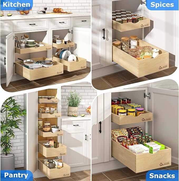 WelFurGeer Soft Close Pull Out Drawers for Kitchen Cabinets, 26" W x 21" D Pull Out Cabinet Organizer, Cabinet Drawers Slide Out, Slide Out Drawers for Kitchen Cabinets, Cabinet Pull Out Shelves