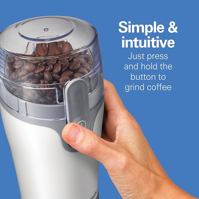 Hamilton Beach Fresh Grind Electric Coffee Grinder For Up To 12 Cups | Grinds Coffee Beans, Spices & More | Stainless Steel Blades | Easy-Clean Removable Chamber | White | 80420