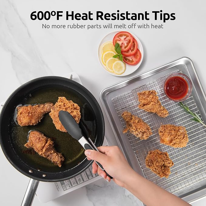 U-Taste Kitchen Tong for Cooking, 600ºF Heat-Resistant Silicone, 7in/Black | Small Mini Silicon Tongs for Serving Food, Short Salad Thong with Non Stick Rubber Tips & 18/8 Stainless Steel Handle