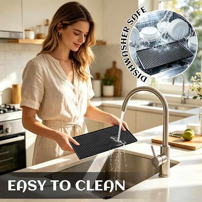 XieNie Bar Mat, 12"x6" Non-Slip PVC Mats for Home Coffee Bar Countertop | Versatile for Coffee Drinks Cocktail Makers, Keep Bar Counter Tops Neat Tidy, Dry Dishes Cups Glasses, Hand and Machine Wash