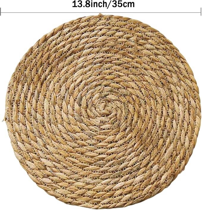 Handmade Heat Resistant 13.8" Round Woven Placemats Set of 12, Wicker Boho No Chemical Natural Water Hyacinth Place Mats, Farmhouse Table Mats for Kitchen Dining Table,Home Decorations,Wedding