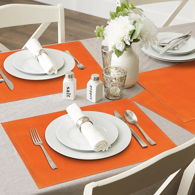 Orange Fall Placemats Set of 6, 12x18 Inch Washable Easy to Clean Heat-Resistant Anti-Skid Indoor Outdoor Table Mats for Holiday Party Kitchen Dining Room Decoration
