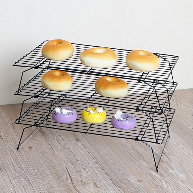 Cooling Rack, 3-Tier Stainless Steel Stackable Baking Cooking Cooling Racks for Cooling Roasting Grilling, Collapsible & Heavy Duty, Oven & Dishwasher Safe