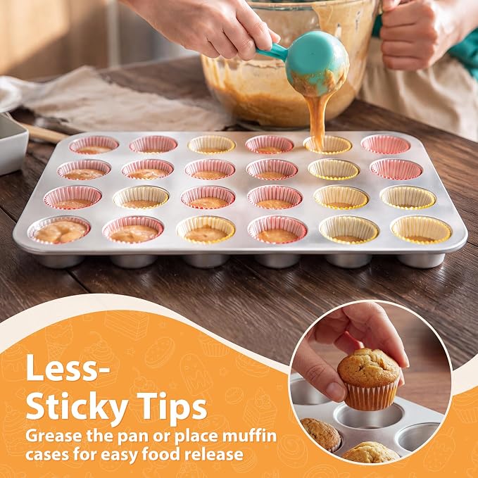 TeamFar Mini Muffin Pan, Stainless Steel 24-Cup Muffin Tin for Baking- 1PC | Small Cupcake Pan Tray for Egg Bites Mini Cakes Quiches, Brunches Parties Birthday Treats, Healthy & Sturdy, Dishwasher Safe