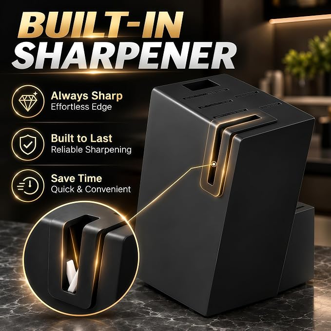 Knife Set with Built-in Sharpener Block, Dishwasher Safe | 14-Piece, High-carbon stainless steel blades, Ultra-sharp edges, Ergonomic non-slip handles, Great gift