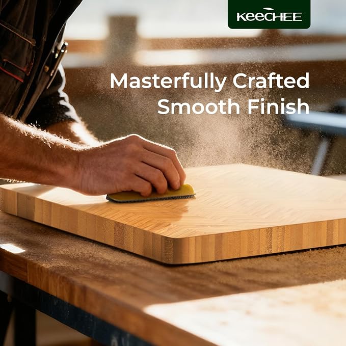 Keechee Atelier Collection Bamboo Cutting Board, Reversible Wood Chopping Boards for Kitchen with Juice Grooves, Handcrafted Large Serving Tray, Luxury Housewarming Wedding Gifts for New Home