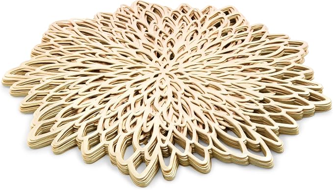 Juvale 10 Pack Gold Vinyl Placemats - 14.4" x 14.4" Round Table Mats and Plate Chargers with Leaf Design for Elegant Table Decor and Protection - Stylish Charger Plates for Events and Wedding Parties