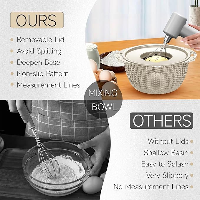 4-1 Colander with Bowl & Spoons Set - Rotatable Colander for kitchen with New Upgraded Graters, Food Strainer(Patented) for Pasta, Fruits, Vegetables, Funny Presents for Women, Beige