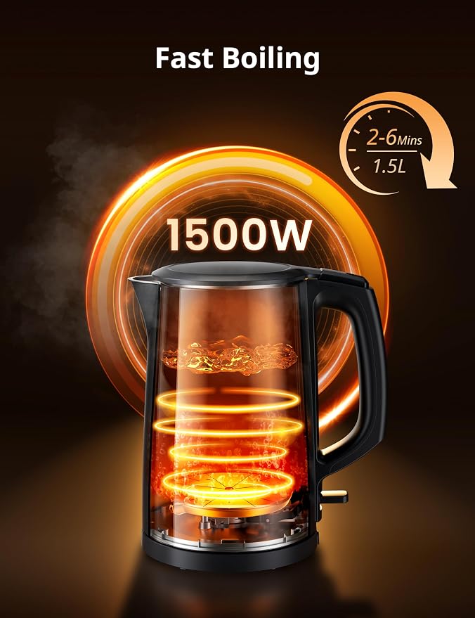 COMFEE' Stainless Steel Double Wall Electric Kettle 1.5L, Black