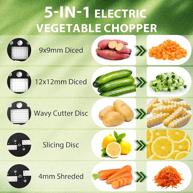 5-In-1 Vegetable Chopper Electric,Stainless Steel Chopper With Slice Strips