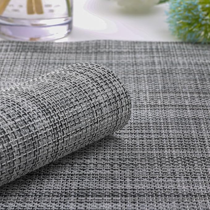 Myir JUN Placemats Set of 6 Kitchen and Dining Table Placemats | Vinyl Placemats Place Mats Indoor/Outdoor Set of 6 Washable Table Mats Non-Slip Place mats for Dining Table, Gray