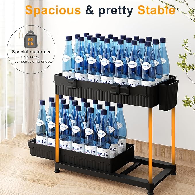 3-Pack 2-Tier Under Sink Organizers with Sliding Drawers | Multi-use kitchen & bathroom storage, 14.8 inch black cabinet organizer, space-saving sliding drawer design.