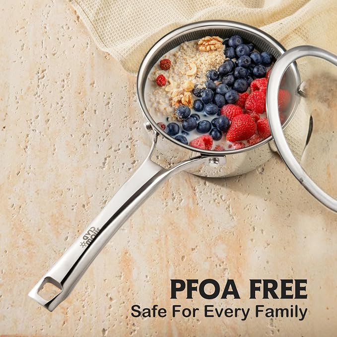 Sauce pan with lid,1.5 Quart & 2.5 Quart Hybrid Nonstick Pot set | Hybrid Stainless Steel Saucier cookware,non stick Pots PFOA Free,Works on Induction,Ceramic and Gas Cooktops
