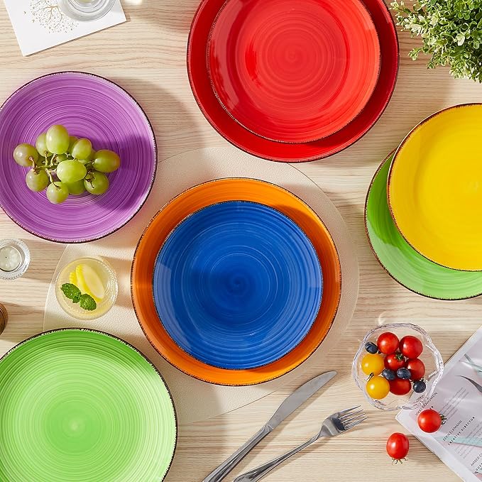 vancasso Bonita 10.5 Inch Ceramic Dinner Plates Set of 6, Warm Colors | Microwave and Oven Safe, Durable Glaze Resists Scratches and Chips, Set of 6 Stackable, Colorful Bonita Design, Salad Plates