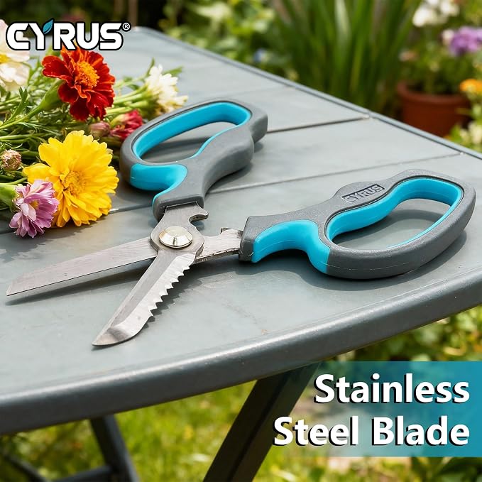 Blue Serrated Floral Scissors Garden Shears with Integrated Stab Remover | Anti-Slip Ergonomic Grips Florist Cutters, Sharp Serrated Blades, Lightweight For Rose Trimming And Floral Arrangement