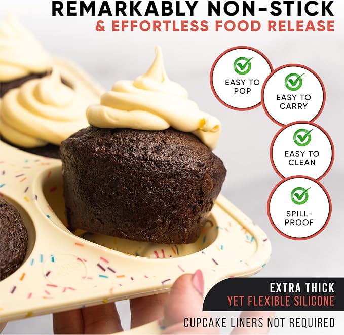 Confetti Silicone Jumbo Muffin Pan, 6 Cup Nonstick Cupcake Pan, BPA-Free | Metal Reinforced Silicone Jumbo Muffin Pan for Baking, Nonstick Silicone Cupcake Pan, Easy Release Surface, Dishwasher Safe