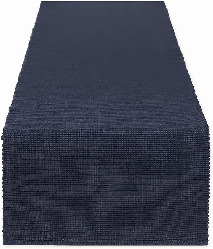 DII Basic Everyday Ribbed Tabletop 100% Cotton, Table Runner, 13x72, Nautical Blue