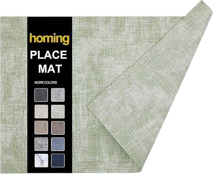 Faux Leather Heat Resistant Placemats 6 Packs, Waterproof Wipeable Dining PU Place Mats for Indoor & Outdoor, Easy to Clean, Light Green