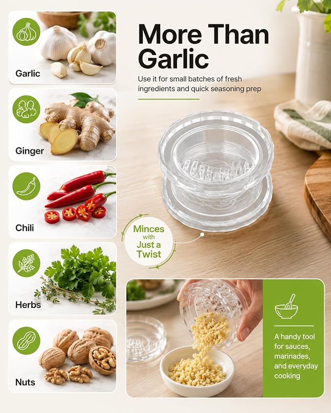 Garlic Mincer Transparent Manual Garlic Press, Multi-Functional Mincer for Garlic, Onion, Ginger, Herbs, Nuts