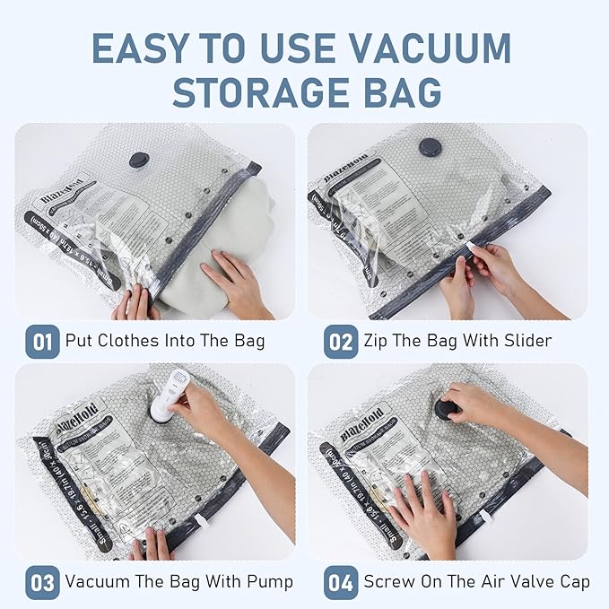 15 Pack Cordless Travel Vacuum Bags Set, Thickened, 3-Zipper Seal Upgrade | Vacuum Storage Bags with Rechargeable Pump, Vacuum Seal Bags for Luggage & Clothing, Compression Packing, 3 Sizes