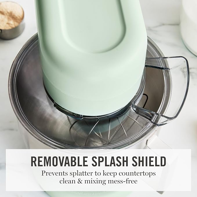 Martha Stewart 5.3QT Tilt Head Stand Mixer, 12 Speeds, Stainless Steel Bowl | Dough Hook, Stainless Whisk, Beater, Removable Splash Shield, Bread, Cake & Whipping, Electric Kitchen Mixer, Honeydew Green