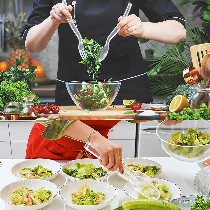36Pcs Clear Plastic Serving Utensils, Spoons Forks and Tongs Set (Clear) | Disposable party utensils for dinner parties, buffets, salad, noodles, soup and weddings, clear serving supplies set