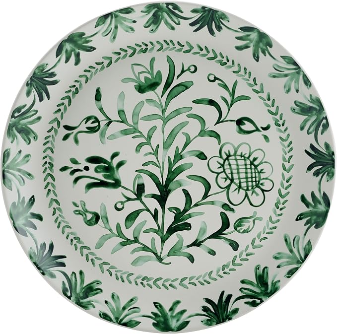 Fitz and Floyd Sicily Green 12-Piece Dinnerware Set - Stoneware Plates and Bowls Set for 4, Floral Green and White Dish Set, Microwave and Dishwasher Safe