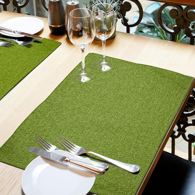 Cloth Placemats Set of 6, Cotton Linen Blend Place Mats, Grass Green | Machine Washable, Double Layered, Heat Resistant, Fabric Dining Table Mats for Kitchen, Indoor & Outdoor, 13" x 19"