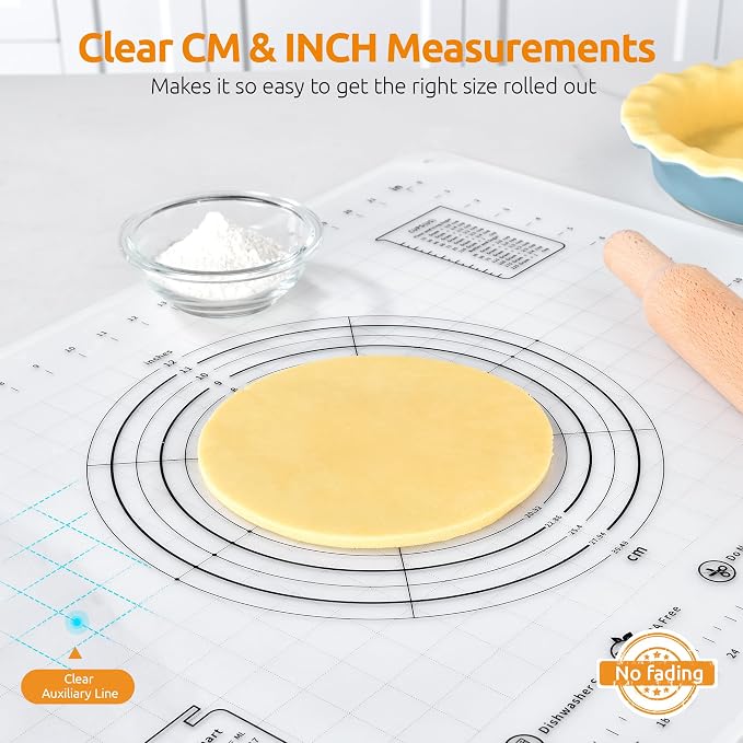 U-Taste Silicone Pastry Mat, Dough Rolling Baking Sheet, 28x20"/Transparent | Food-Grade Liquid Silicone, Non-Stick Non-Slip, Baking Supplies for Pizza Cookie Pie Crust, Clear Measurement & Raised Edges