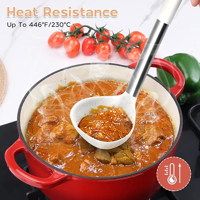 Onader 10 Pieces Silicone Kitchen Utensils Set, Cooking Utensils with Holder and Heat Resistant Stainless Steel Handle for Nonstick Cookware -White