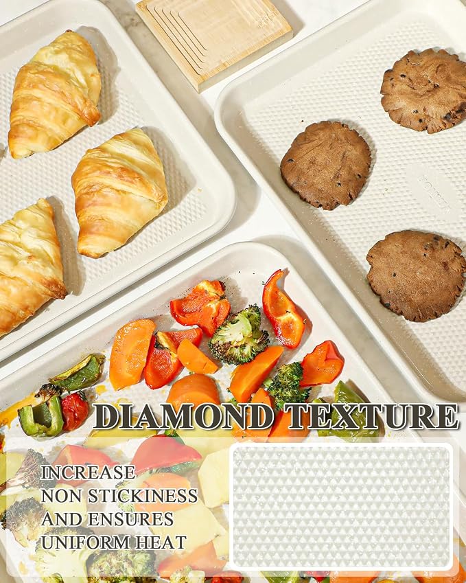 2-Pack 9x13 Quarter Sheet Pan Baking Sheet Set with Wire Rack - Nonstick 0.8mm Carbon Steel, Cookie Sheets for Baking, Non-Toxic, Dishwasher Safe, Oven Safe 450°F (External 9.5x13.6)