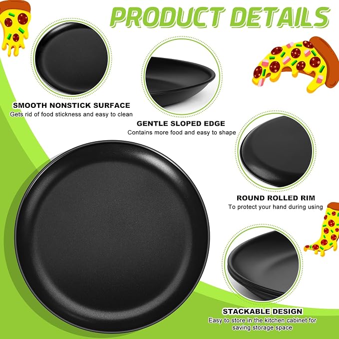 P&P CHEF Pizza Pan Set of 2, 13.5 Inch Stainless Steel Pizza Tray, Black | 2 Pieces Round Pizzas Plate for Pie Cookie Cake, Good For Baking Cooking Roasting, Non Toxic & Heavy Duty, Dishwasher Safe