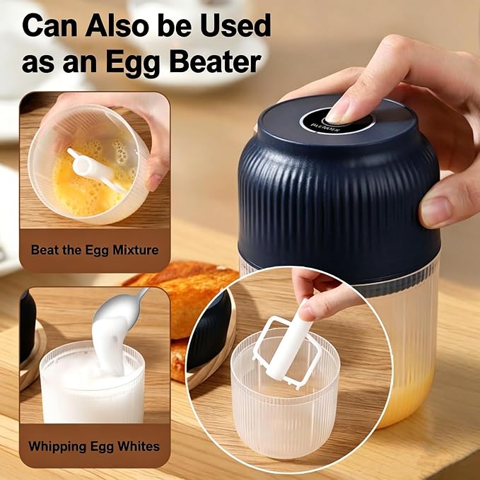 Electric Garlic Chopper, 400ML Upgrade Mini Food Processor & Food Chopper for Kitchen, Portable Cordless Garlic Mincer with 6 Stainless Steel Blades, for Garlic,Onion,Ginger,Chili,and Fruit (blue)