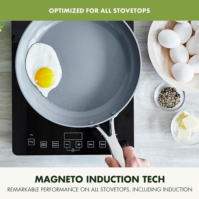 GreenPan Valencia Pro 8" Ceramic Nonstick Frying Pan Skillet, Hard Anodized | PFAS-Free Nonstick, Induction Ready, Compatible with all Stovetops, Eggs & Omelets, Dishwasher Safe, Oven Safe up to 600F