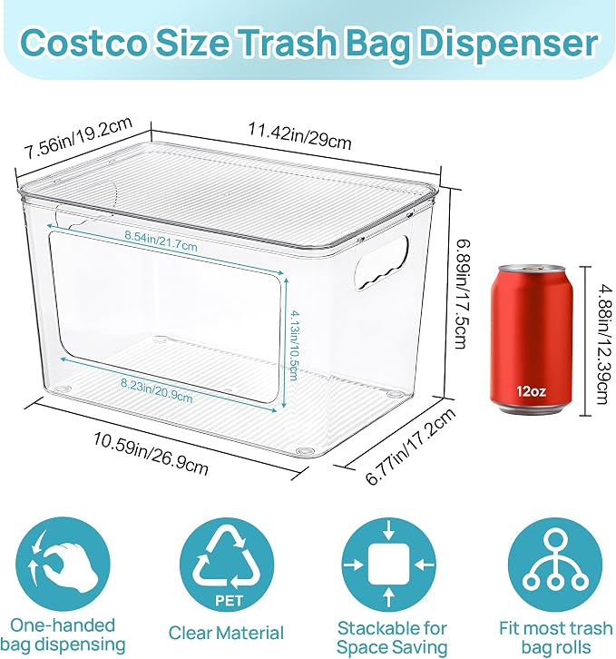 Vtopmart 2 Pack Clear Trash Bag Holder, Stackable Garbage Bag Dispenser | Trash Bag Organizer for 13/30/33 Gallon Bags, Clear Organizer Bins for Under Kitchen Sink, Laundry Room Organization