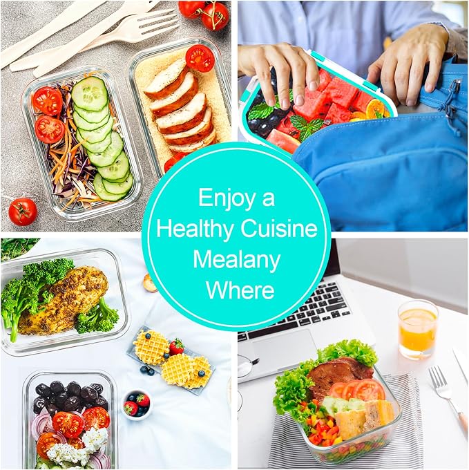 VERONES 10 PACK Glass Meal Prep Containers Set with Lids, Green | Airtight & Stackable Glass Food Storage Containers Set with Lids, for Microwave, Oven, Freezer & Dishwasher Friendly