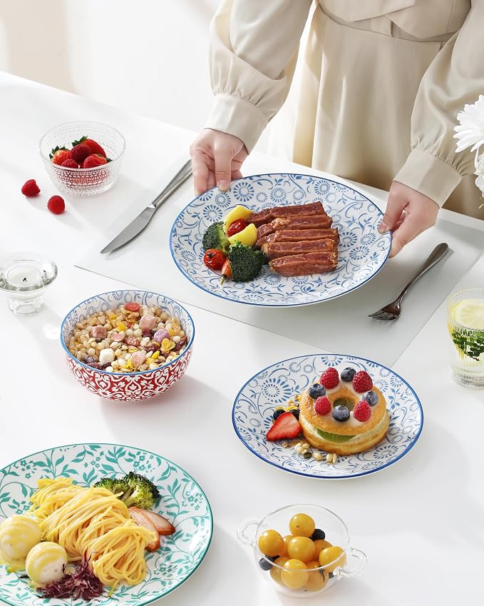 vancasso SELENE Plates and Bowls Set for 4, 12 Pieces Dinnerware Sets, Mircowave and Dishwasher Safe Dishes Set, Porcelain Pastel Dinnerware