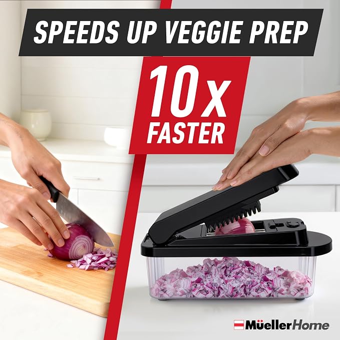 MUELLER HOME Pro-Series 10-in-1, 8 Vegetable Chopper & Mandoline Slicer | Food-Prep Tool, Fruit Cutter, Dicer, Veggie Chopper with Container, Kitchen Essentials, House Warming Gifts New Home, Black