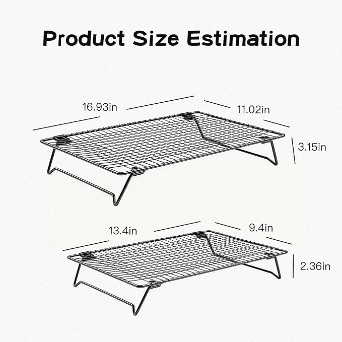 Cooling Racks for Cooking and Baking, Cookie Cooling Rack, 2-Pack with Sizes 16.93X11.02X3.15 Inches & 13.4x9.4x2.36 Inches, Sturdy Baking Cooling Racks for Cookies, Cakes