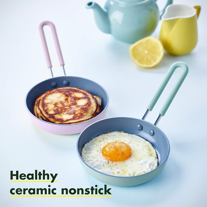 GreenPan Mini Healthy Ceramic Nonstick, 5" Round Egg Pan, PFAS-Free, Dishwasher Safe, Stay Cool Handle, Mint Green