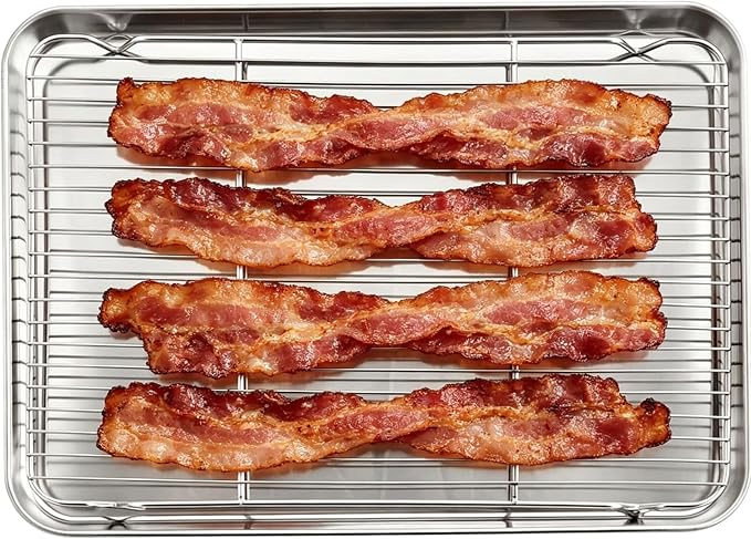 Herogo Large Stainless Steel Half Sheet Baking Pan with Rack Set, 18" x 13" x 1" Big Metal Baking Tray with Cooling Rack Set for Oven Roasting, Rust & Warp Resistant & Nonstick(1 Pans + 1 Racks)