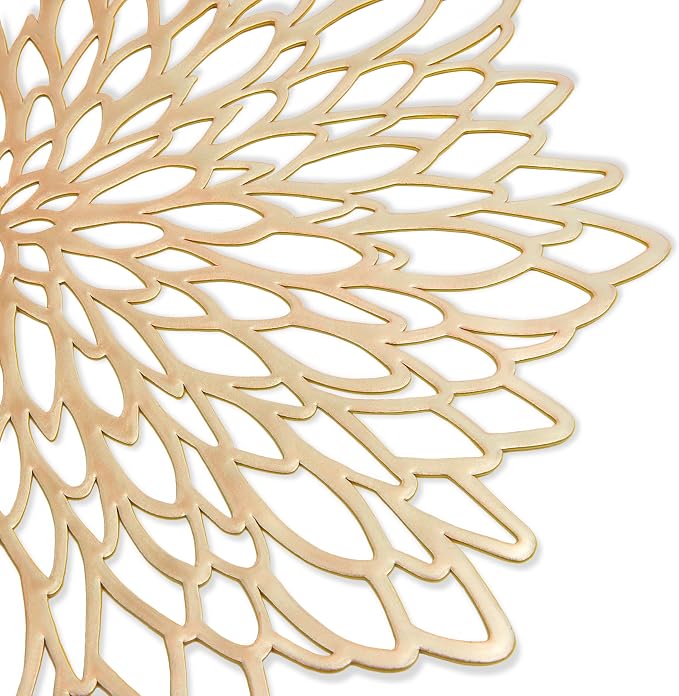 Juvale 10 Pack Gold Vinyl Placemats - 14.4" x 14.4" Round Table Mats and Plate Chargers with Leaf Design for Elegant Table Decor and Protection - Stylish Charger Plates for Events and Wedding Parties