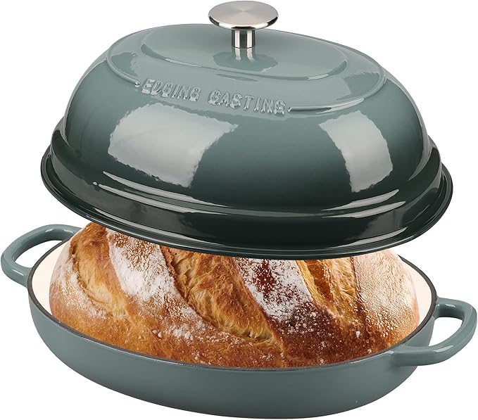 EDGING CASTING Enameled Oval Cast Iron Dutch Oven Pot with Lid, Bread Dutch Oven for Sourdough Bread Baking, Dutch Oven Bread, Bread Oven, 6QT, Slateblue