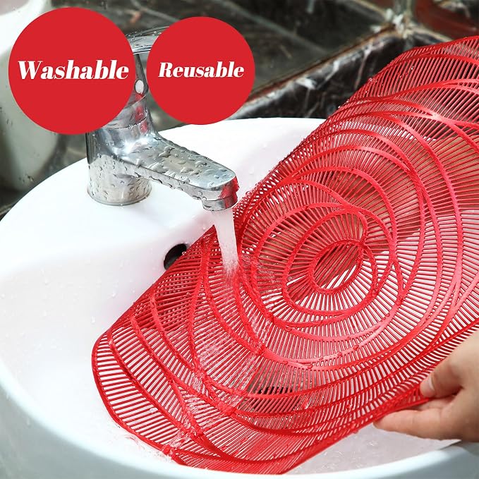 Sieral Round Hollow Rose Vinyl 15'' Placemat & 4'' Coaster,Red,12 Set