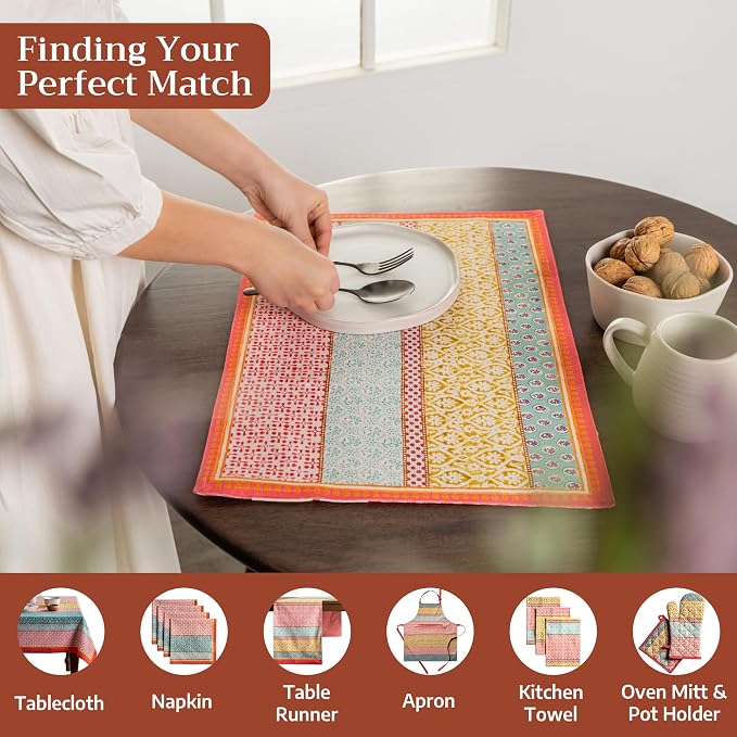 Maison d' Hermine Placemats Set of 4 Reusable 100% Cotton (13"x19") | Cloth Place Mats Washable Table Mats for Kitchen Dining Party Wedding Hotel Home Restaurant Spring Summer - Provence