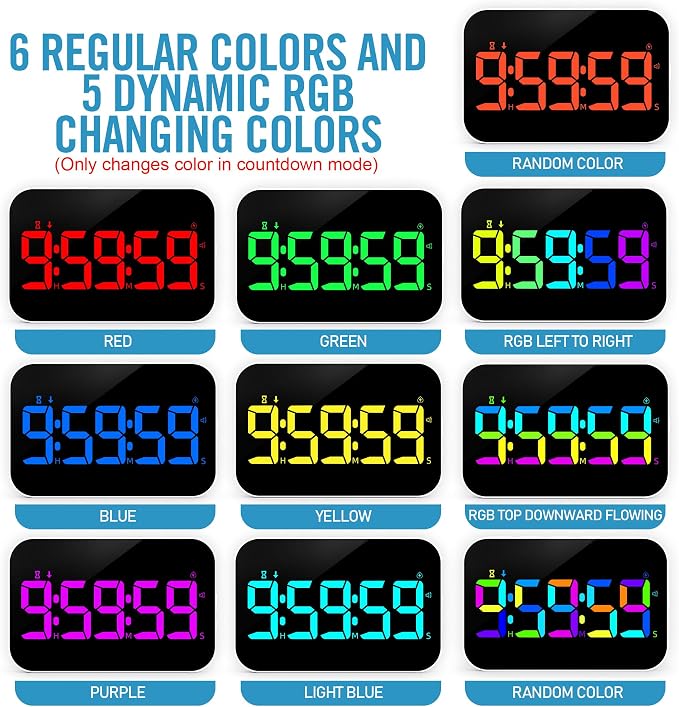 Kitchen Digital RGB Timer, Count Down Up, Rechargeable, Vibration Mode Adjustable Volume and Brightness LED Display, Time Management Cook