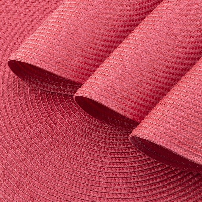 Winknowl Round Braided Placemats Set of 4 Washable Woven Heat Resistant Table Mats for Kitchen Dining Tables 15 inch Round Place Mats (Red,4pcs)